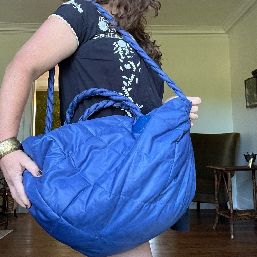 Vintage 80s Diane Von Furstenberg Quilted Duffle Travel Weekender Bag Royal Blue